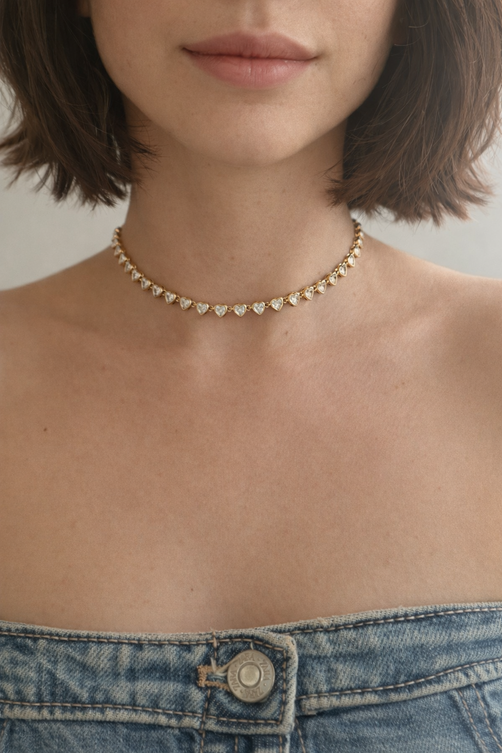 Collier Choker à Coeur avec zircons - Doré