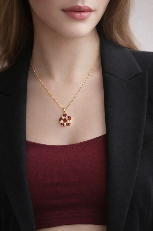 Collier Fleur Cristal Rotatif rouge