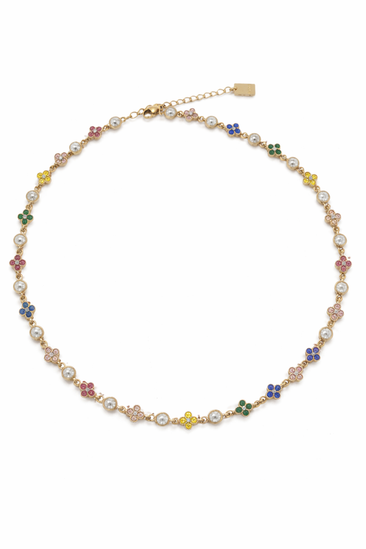 Collier Choker trèfle doré multicolore