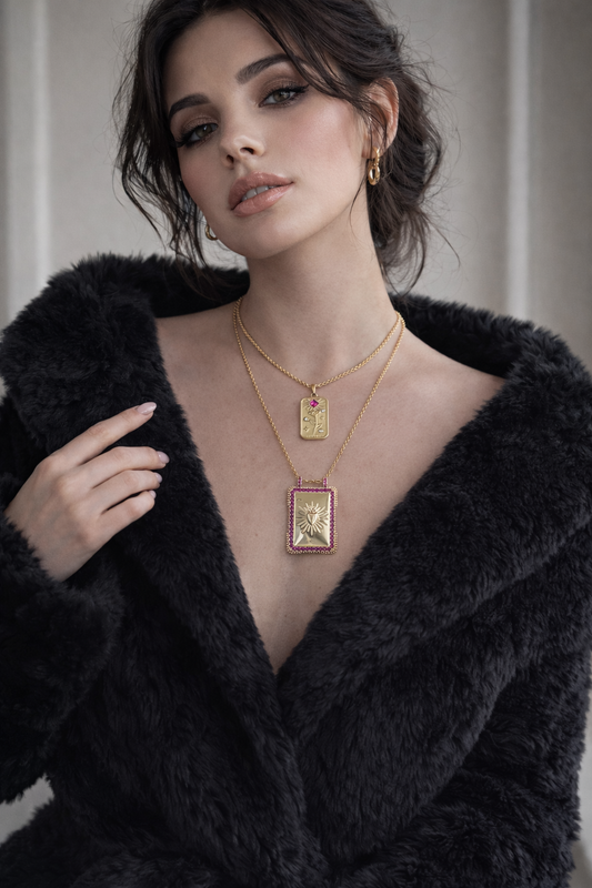 Collar Sagrado Corazón Morado - Baño de Oro de 18 K