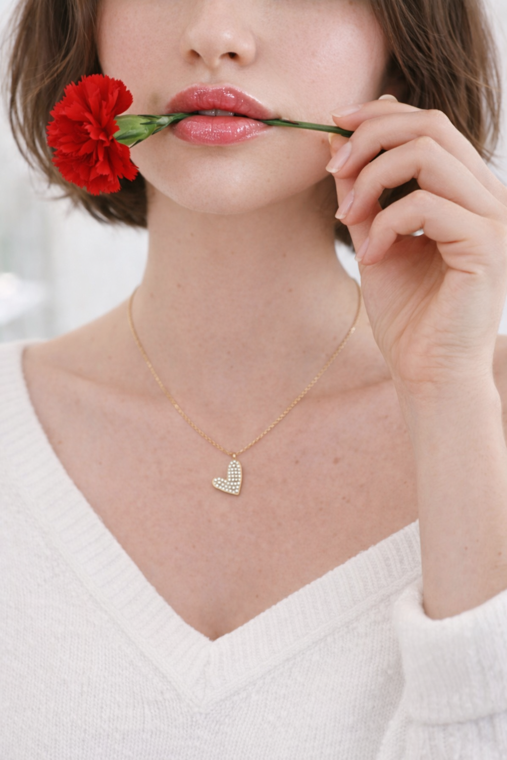 Collier Cœur Strass Doré