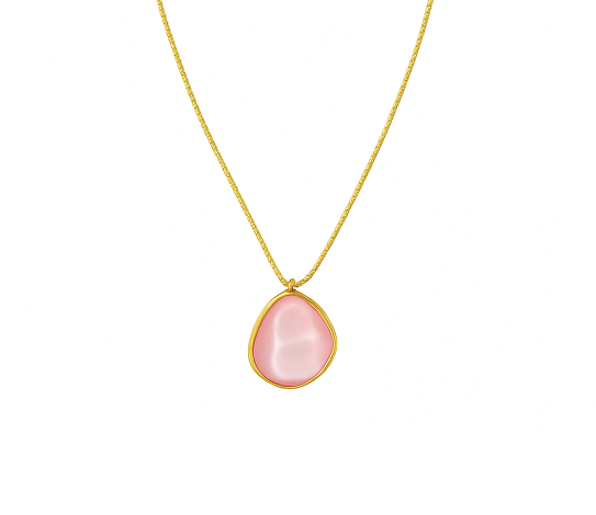 Gold-plated stainless steel necklace – Natural pink stone pendant