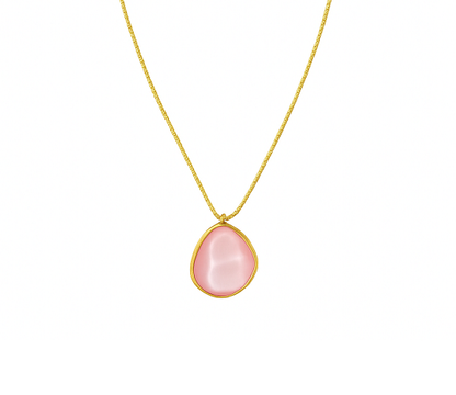 Gold-plated stainless steel necklace – Natural pink stone pendant