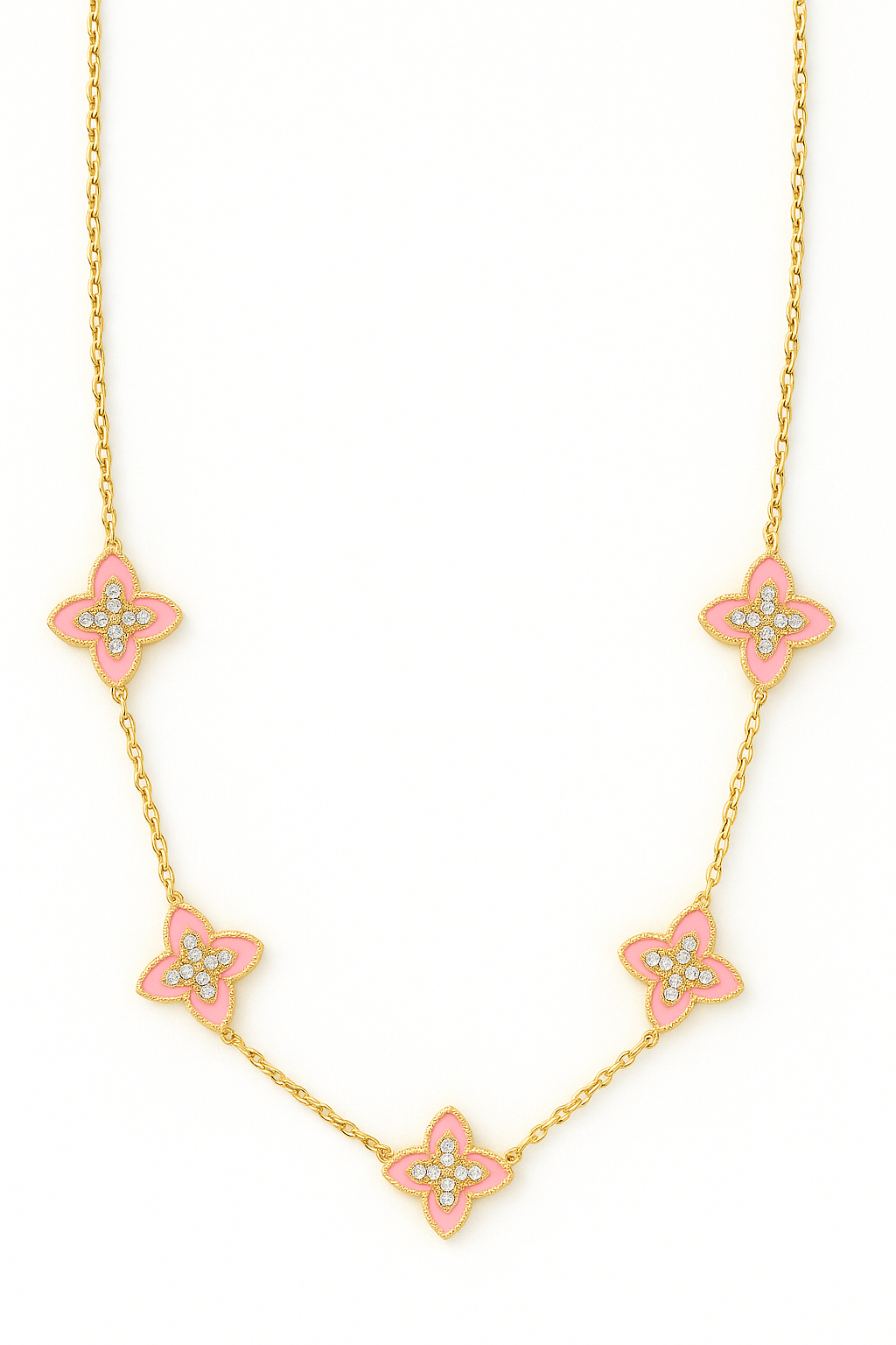 Collier Choker fleurs émaillées roses
