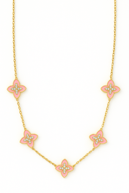 Collier Choker fleurs émaillées roses