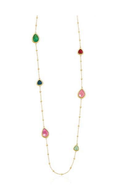 Collier Sautoir doré à pierres colorées